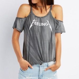 Charlotte Russe Metallica Cold-Shoulder Top (M)